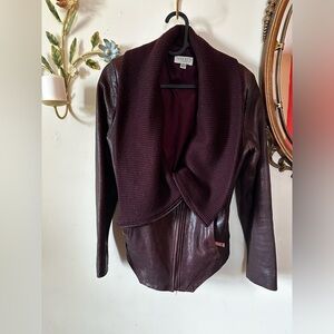 Leather and Sweater! Fit is amazing. Maroon color!